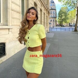 NEW Zara Yellow Tweed Top and Skirt Shorts / Skort Set